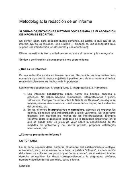 1 Metodología La Redacción De Un Informe Algunas Orientaciones