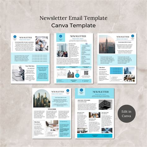 Newsletter Email Template Canva Blue Editable Business Monthly