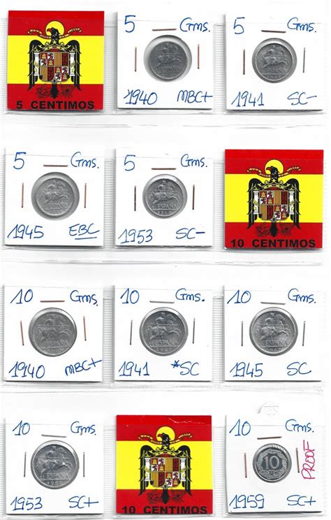 Spain Francisco Franco Colección Completa de 5 y 10 Céntimos 1937 a