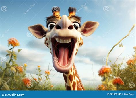 Funny Cartoon Smiling Giraffe Stock Illustration Illustration Of