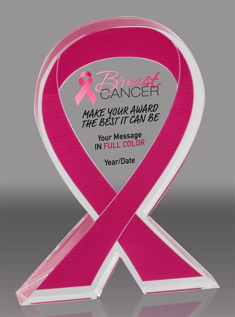 Custom Pink Awareness Ribbon Acrylic Award 5 Inch Trophy Depot