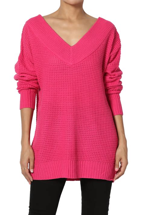 Themogan Themogan Womens Plus Off Shoulder Waffle Knit Wide V Neck