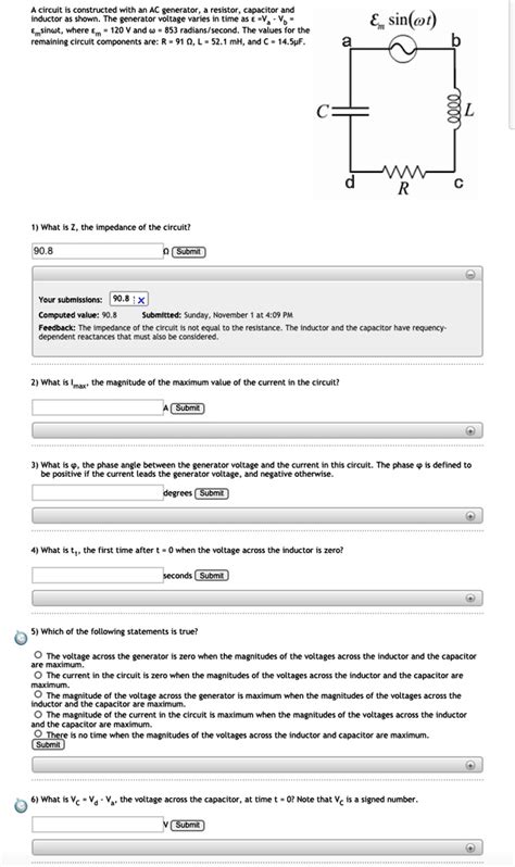 Solved Circuit Constructed With An Ac Generator Resistor Capacitor And Inductor The