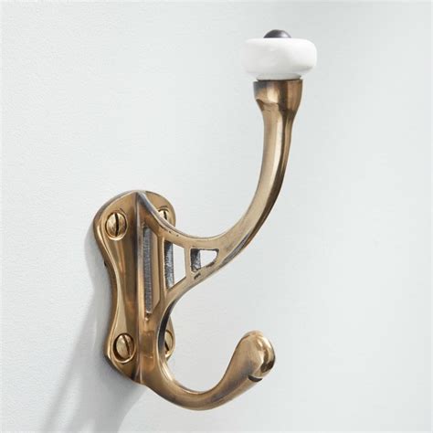 Hat Coat Hook Porcelain Top Renovated Brass Broughtons Lighting