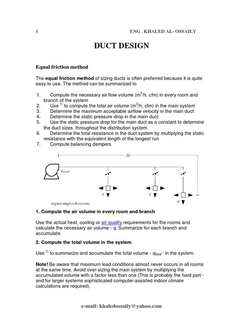 Design And Analysis Of Ductwork Systems Using The Equal Friction Method Pdf Hvac Duct Flow