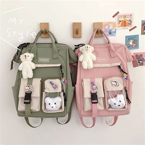 Mochilas escolares moradas Preppy para niña moradas Kawaii