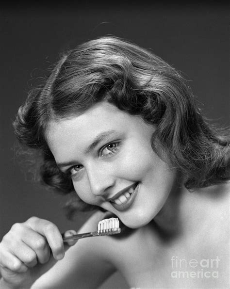 Woman With Toothbrush C 1940 50s Photograph By H Armstrong Roberts Classicstock Fine Art America