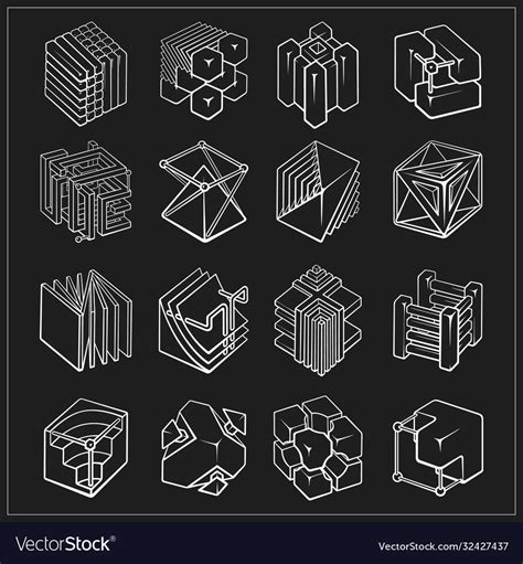 Set 3d geometric shapes cube designs Royalty Free Vector