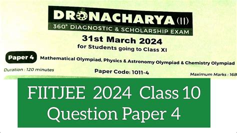 Fiitjee 2024 Dronacharya Ii Class 10 Question Paper 4 Youtube