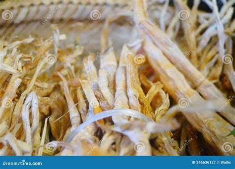 Close Up of Dried Bamboo Shoots. Dried Bamboo Shoots are on Display in the Vegetable Market ...