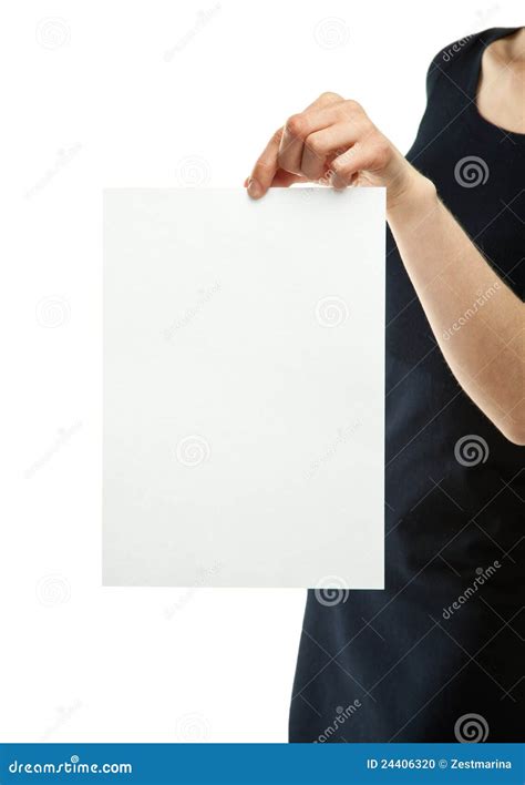 Woman S Hands Holding Blank Sheet Of Paper Stock Photo Image