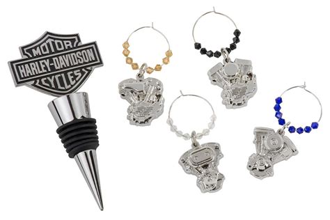 Harley Davidson® Bar And Shield Engine Wine Bottle Stopper And Wine Glass Charms Set Wisconsin