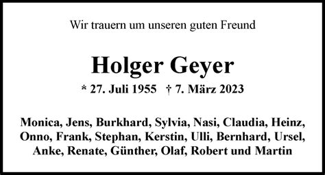 Traueranzeigen Von Holger Geyer Nordwest Trauer De