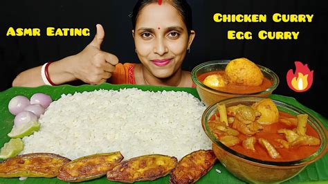 Asmr Eating🔥 Spicy Chicken Curry And Egg Curry With Rice Indian Food