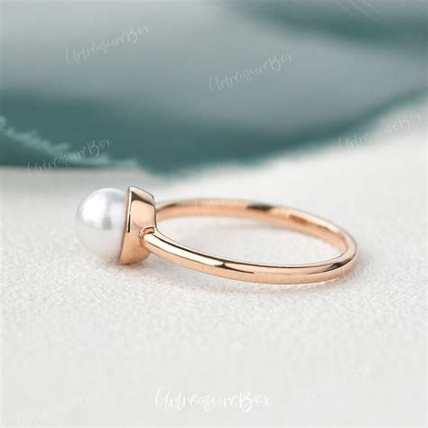 Natural Akoya Pearl Engagement Ring Solitaire Wedding Ring Etsy