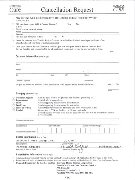 Honda Care Cancellation Form Fill Out Sign Online Dochub