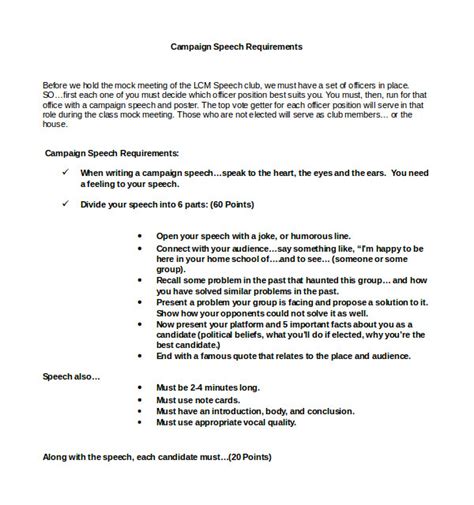 Campaign Speech Template Williamson Ga Us