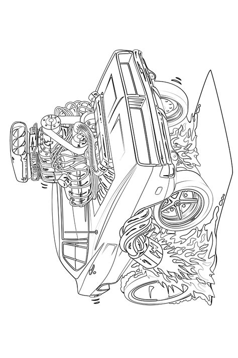 Best Muscle Car Hot Rod Old School Car With Big Engine Coloring Artofit