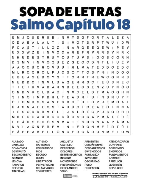 Sopa De Letras De La Biblia Salmos Capítulo 18 Gratis Para Imprimir