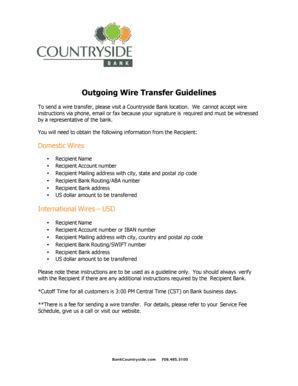 Fillable Online Outgoing Wire Transfer Guidelines Countryside Bank