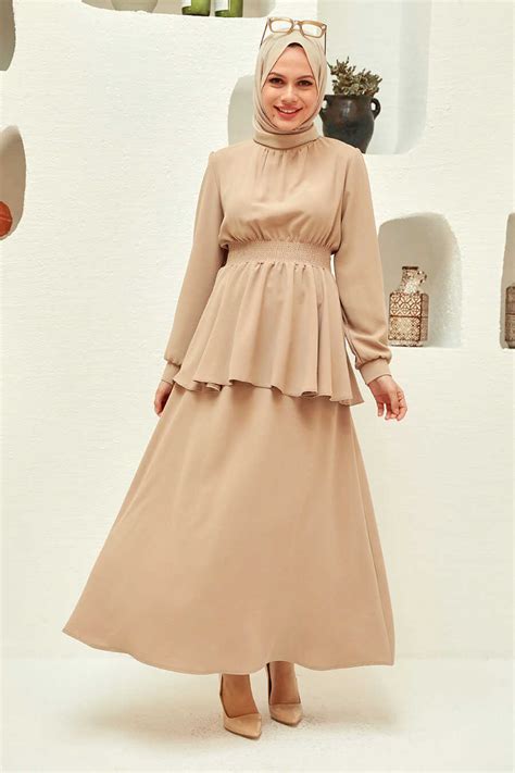 Beige Hijab Suit Dress 15090bej Neva