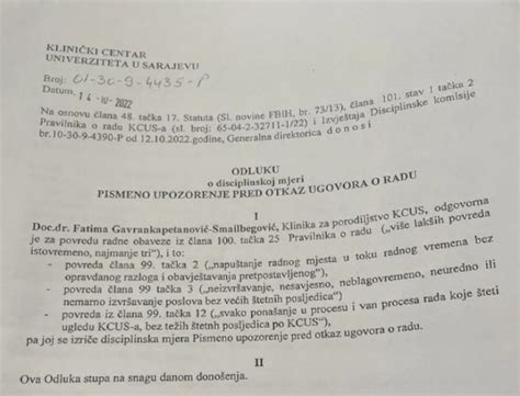 Kcus Izrekao Disciplinsku Mjeru Opomene Pred Otkaz Dr Fatimi