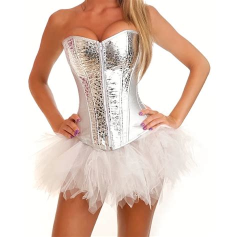 Argent Fermeture Glissi Re Pvc Corselet Corset Sexy Jupe Tutu Blanc