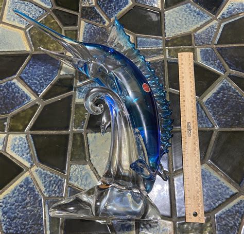 Large Vintage Murano Art Glass Marlin Swordfish Glassware Statue 35cm