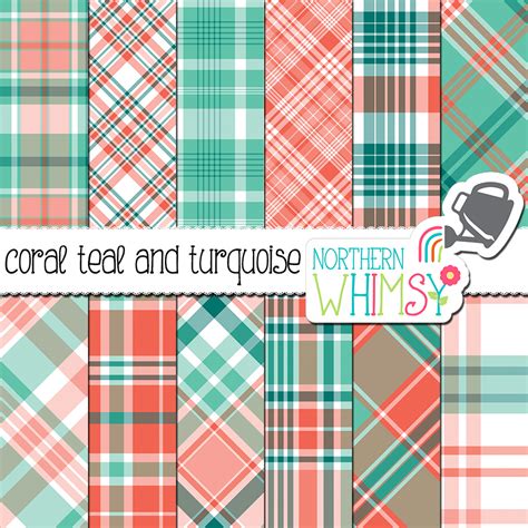 Coral Teal And Turquoise Plaid Northern Whimsy Design