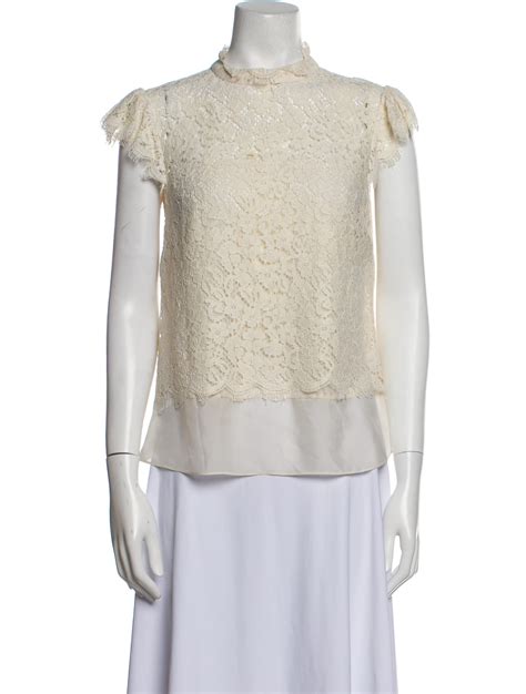 Rachel Zoe Lace Pattern Mock Neck Blouse Neutrals Tops Clothing