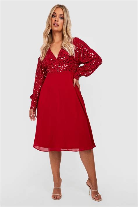 Womens Plus Sequin Wrap Midi Skater Dress Boohoo Uk