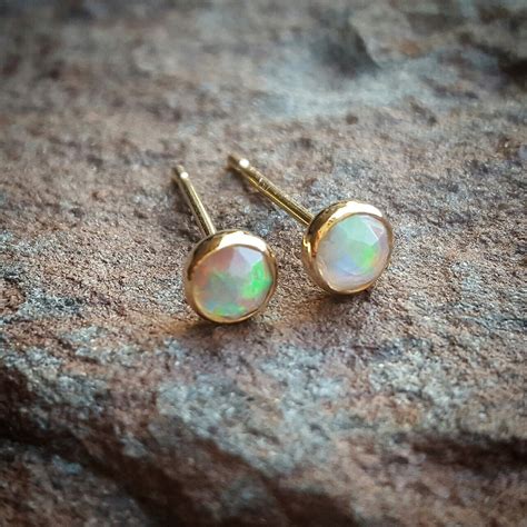 Fire Opal Earrings Opal Stud Earrings Opal Studs October | Etsy