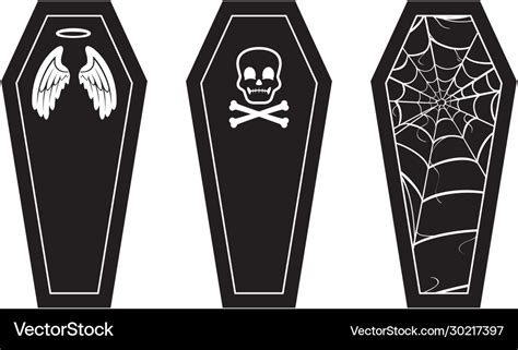 Halloween coffin black and white icon set Vector Image