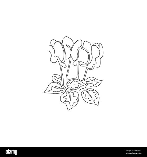 Single One Line Drawing Beauty Fresh Cyclamen For Garden Logo