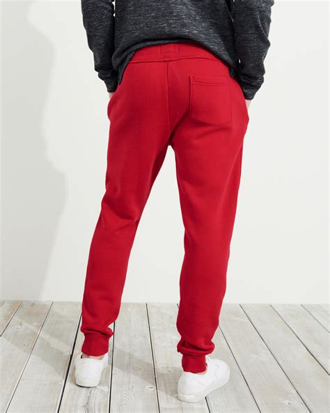 Hollister Fleece Logo Skinny Jogger Pants In Red For Men Lyst