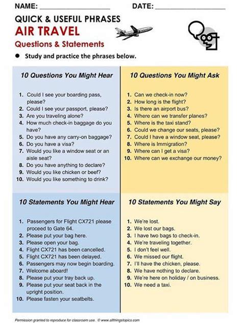 Air Travel Phrases Materials For Learning English