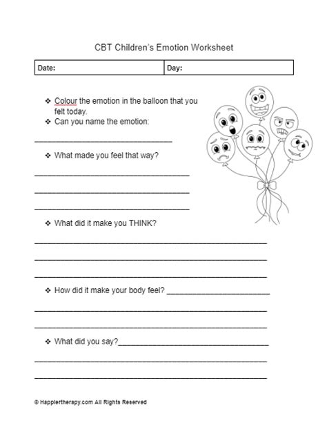 Cbt Childrens Emotion Worksheet Happiertherapy