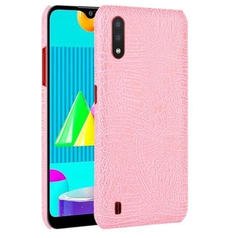 For Samsung Galaxy M01 Shockproof Crocodile Texture PC PU Case Pink