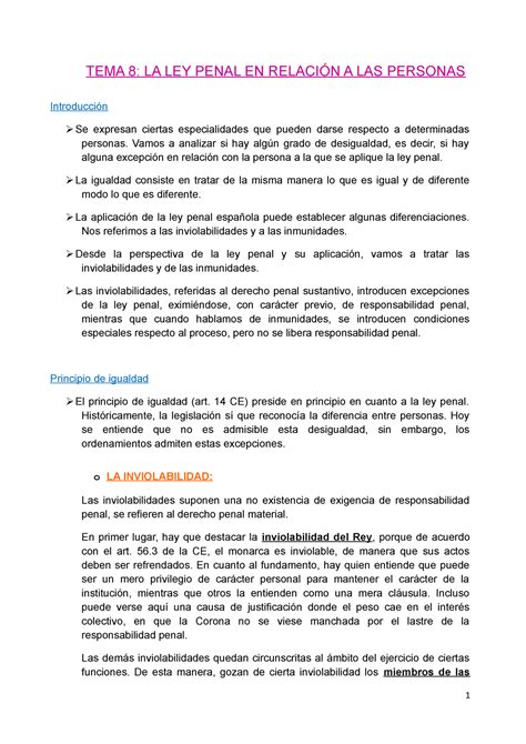 TEMA 8 La ley penal en relación a las personas TEMA 8 LA LEY PENAL