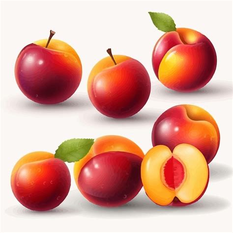 Premium Vector Nectarine Fruit Character Illustration Set With Cute