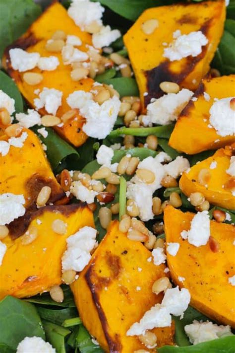 Roast Pumpkin Salad with Feta, Pine Nuts & Baby Spinach - Bake Play Smile