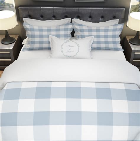 Blue Buffalo Check Duvet Cover Set Natural Cotton Quilt Etsy