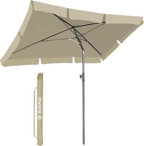 Parasol De Jardin Exterieur 200 X 125 Cm Khaki Rectangle Avec Housse