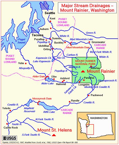 Mount Rainier Major Stream Drainages Map • Mappery