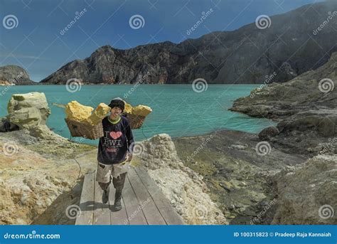 Miner Carrying Sulphur In A Basket To Ranger Station At Mountain Top