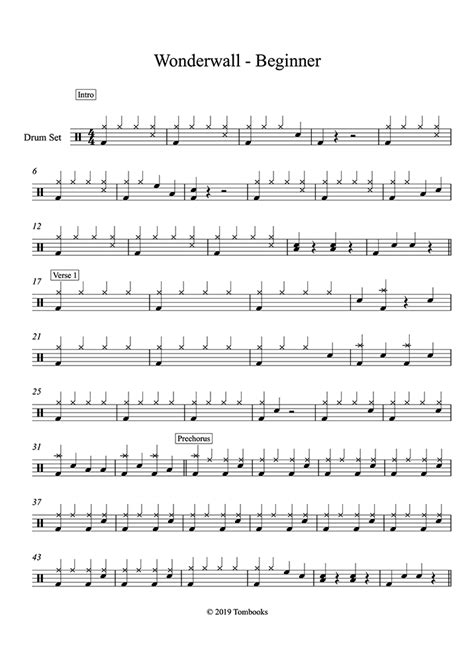 Wonderwall Beginner Level Paul Anka Drums Sheet Music