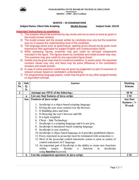 Winter Model Answer Paper Msbte Study Resources