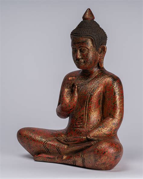 Buddha Statue - Antique Khmer Style Cambodia Seated Wood Buddha Statue ...