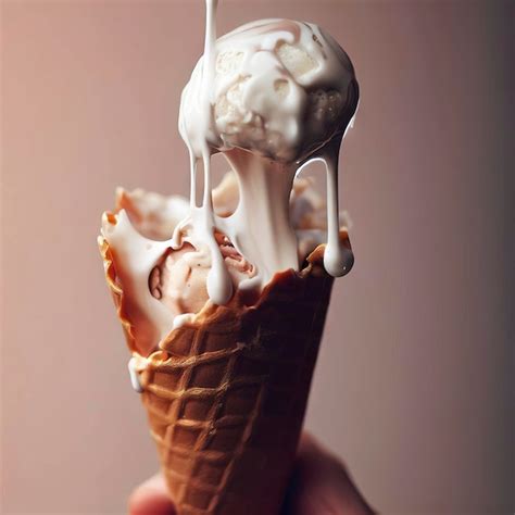 Premium Ai Image Melting Ice Cream In Cone