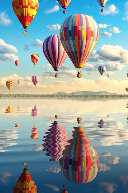 Premium AI Image Colorful Hot Air Balloons Floating In A Clear Sky Created With Generative Ai